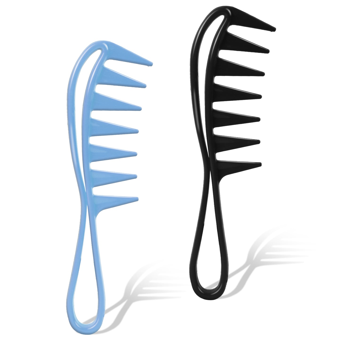 Wide Tooth Comb, 2 Pcs Large Tooth Combs Shark Teeth Hair Combs Curl Comb Shower Comb Durable Plastic Hair Combs for Women and Men, Hair Styling Tools for Curly Wet Wavy Hair Wigs (Black, Light Blue)