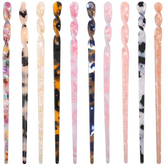 10 Pieces Acetate Hair Sticks, Leopard Print Hair Pin Vintage Tortoise Shell Hairpin Retro Hair Chopsticks Clip for Long Hair, Chinese Hair Sticks for Women Girls Hairstyle Accessories