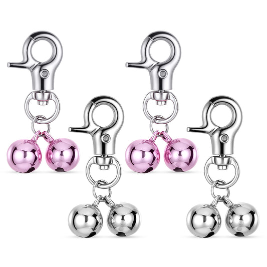 Jxiwfvl 4PCS Silver and Purple Cat Bells for Collar Loud Bells for Dog Collars Stainless Steel Bell Necklace Cat Collars Tag Bell Accessories Training Collar Charm with Heavy Duty Snap Clips