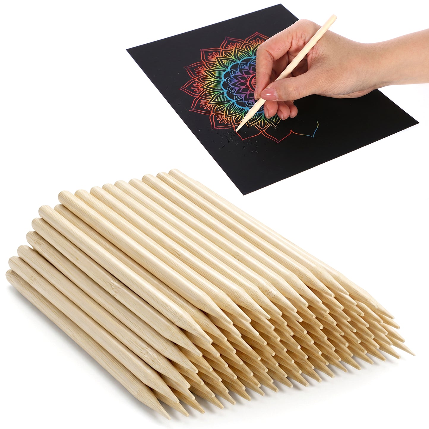 Scratch Art Sticks, 100 Pcs 4.7 Inch Wooden Stylus for Scratch Art Heavy Duty Wooden Sticks for Crafts for DIY Creative Draw Craft Projects