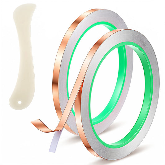 Bruislard 2 Rolls Copper Foil Tape 6 mm x 20 m Double Sided Conductive Copper Adhesive Strip for Stained Glass Soldering Paper Circuits DIY Home Décor