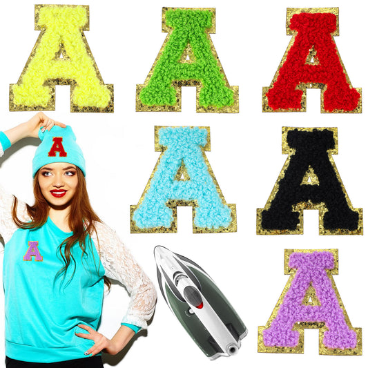 Letter Patches, 6 Pcs Capital Letter A Self Adhesive Chenille Patches Varsity Letter Patches for Clothes Jackets Backpacks Hats Bags Sweaters Laptop Phone Case Fridge DIY Crafts (Mixed Color)