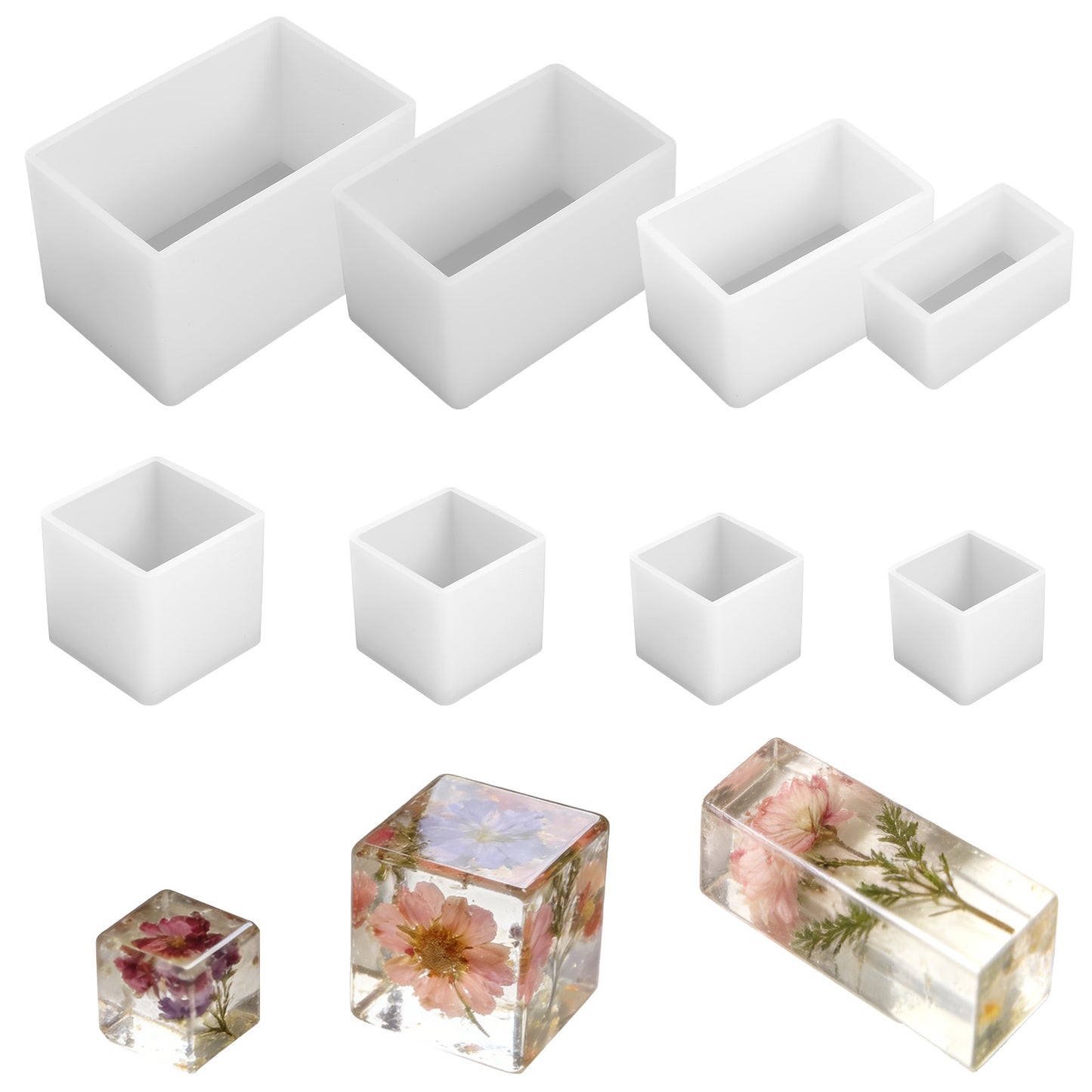 Cuboid and Cube Resin Moulds, 8 Pcs Mixed Sizes Epoxy Resin Moulds Silicone Molds for Resin, Soap, Candles, Dried Flower Leaf, Specimen, DIY Crafts, Christmas Home Ornaments