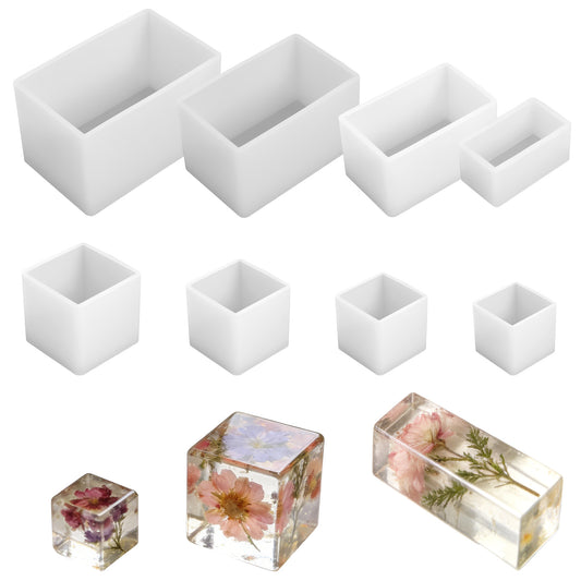 Cuboid and Cube Resin Moulds, 8 Pcs Mixed Sizes Epoxy Resin Moulds Silicone Molds for Resin, Soap, Candles, Dried Flower Leaf, Specimen, DIY Crafts, Christmas Home Ornaments
