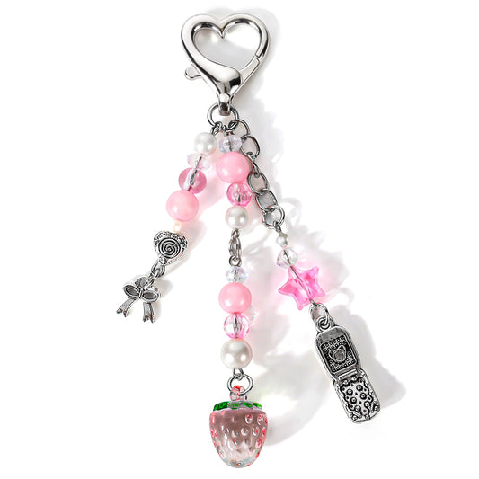 Hariendny Aesthetic Strawberry Keychain, Novelty Y2K Keychains, Cute Keychain Charms, Heart Stylish Keychain for Women, Trendy Keychain for Backpack, Purse, Car Keys, Gifts