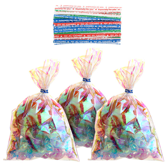 120 Pcs IridescentCellophane Treat Bags with Ties 4x6'' Candy Bags Holographic Bags Halloween Treat Bags Halloween Goodie Bags Iridescent Gift Bags Clear Treat Bags with Ties