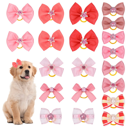 Psyqtsuary 20 Pcs Dog Hair Bows Small Dog Hair Bows with Elastic Rubber Bands Pet Hair Bows Tie Mixed Colors Dog Hair Bows for Long Hair Puppy Cat Hair Bows (Multi-colored)