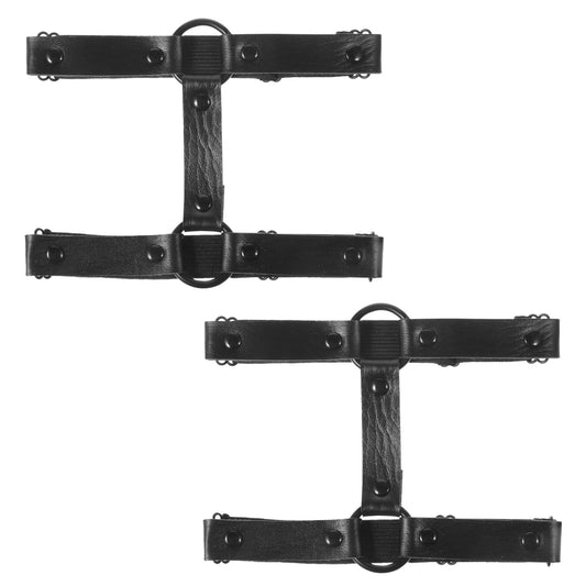 Thigh Garters for Women, 2 Pcs Adjustable Elastic Leg Garter Belt Gothic PU Leather 2 Rows Thigh Harness Costume Accessories for Women Party Cosplay