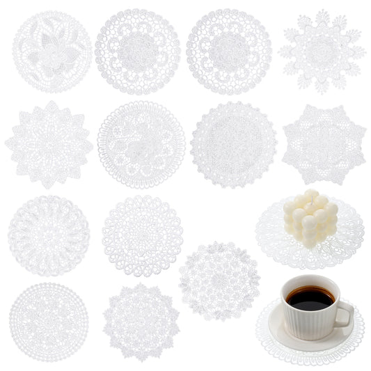 12 Pcs Lace Doilies Crochet 6 Inch Lace Doilies for Tables White Round Fabric Placemats Handmade Table Doily Decors Vintage Laces Coasters for Dining Room Kitchen Wedding Cup Decoration (12 Styles)