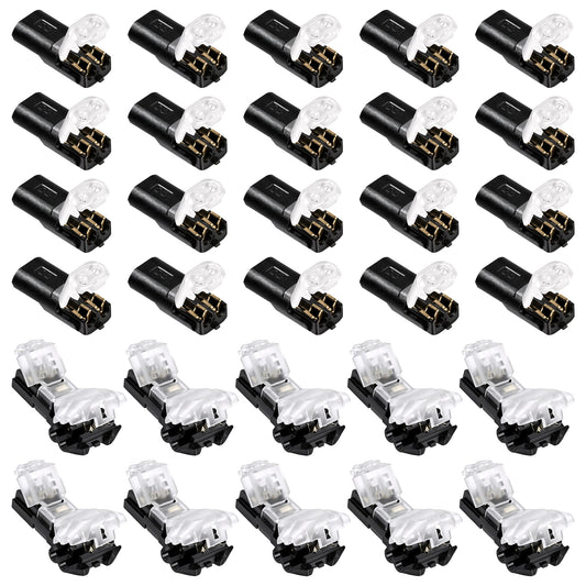 30 Pcs Double Wire Plug in Connector, 2 Pin Quick Connect Wire Connectors for LED Strip Lights, Low Voltage Wires Connector, Fits 22-18 AWG Solid and Stranded Wires, No Solder