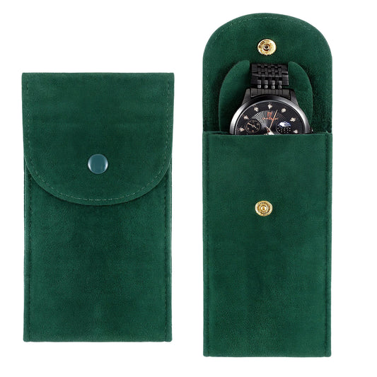 Jxiwfvl 2 PCS Leather Watch Case, Watch Travel Case, Single Watches Storage Boxes for Men and Women, Velvet Watches Pouch (Green)