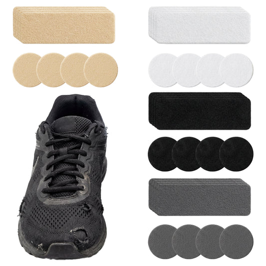 Exircy 48 Pcs Shoe Patches for Holes, 4 Colors Shoe Repair Patch Self-Adhesive Shoes Heel Repair Patch Rectangular and Round Hole Repairs Patches Kit for Sneakers and Mesh Shoes