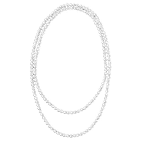 Qulkws Long Pearl Necklace, 59" Dainty Round Imitation Pearl Choker necklaces, Classic Pearls Choker Necklaces, White Faux Pearls Strand Beads for Parties Weddings