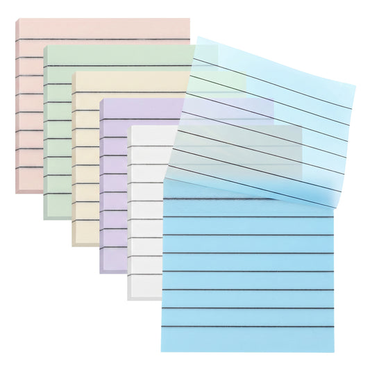 300 Sheets Lined Transparent Sticky Notes 3x3 Inch 6 Pack Clear Sticky Notes Reminder Tabs with Line Colorful Lined Post Note Reminder Tabs for Office Home College Meeting