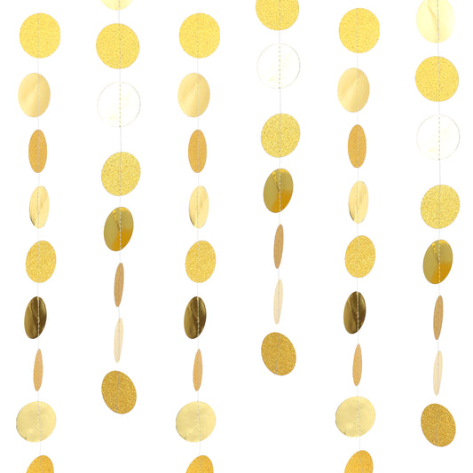 Gold Party Decorations Circle Dot Garland, 52 Feet Glitter Circle Dots, Party Decorations Hanging Banner, Streamers Garland for Christmas Wedding Party Engagement New Year House Warming