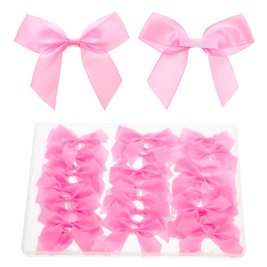 2 Inch 50 PCS Pink Satin Ribbon Mini Bows, Self Adhesive Satin Bows for Gift Wrapping Premade Ribbon Bows with Double-Sided Tape Small Tied Ribbon Adhesive Bow for Baby Shower Birthday Party Wedding