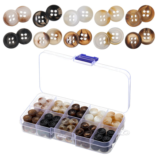 300 Pcs Resin Buttons for Sewing 10 Types 0.45in 4 Hole Round Sewing Buttons with Storage Box Elegant Assorted Button for Clothes Shirt Suit Coats Sweaters Pants DIY Manual Replacement Decorations