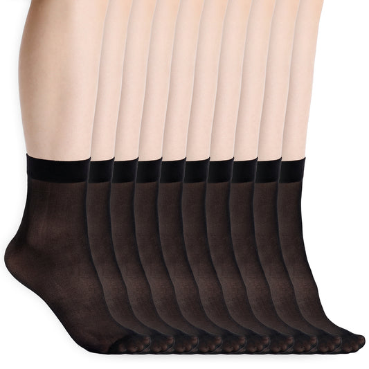 Skrfren 10 Pairs Women's Sheer Ankle High Socks, 20D Transparent Comfortable Silk sheer Socks, Black