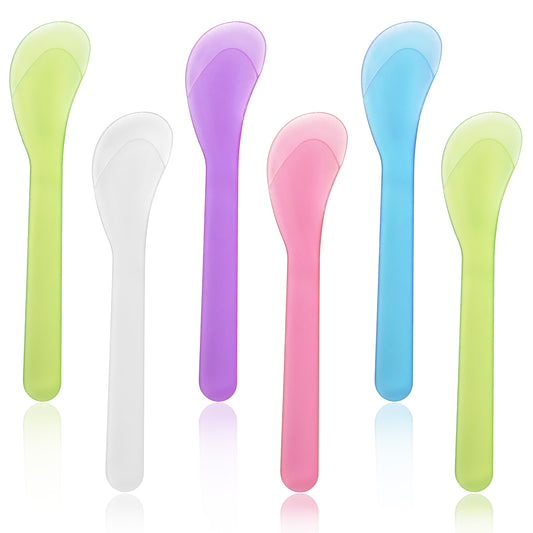 6Pcs 12.5cm Makeup Scoops 5 Color Plastic Beauty Spoon Facial Cream Brush Cosmetic Spatula Mask Mixing Spoon Reusable Facial Skin Care Tools for Lotions Moisturizers DIY Cream Mixing and Sampling