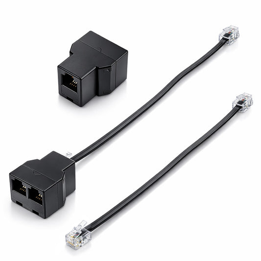 Alrhso 2 Pack Phone Line Splitter 2 Way Phone Jack Splitter RJ11 6P4C Plugs 5 Inch Cable Telephone Line Cord Adapter for Telephone Fax Machine (Black)