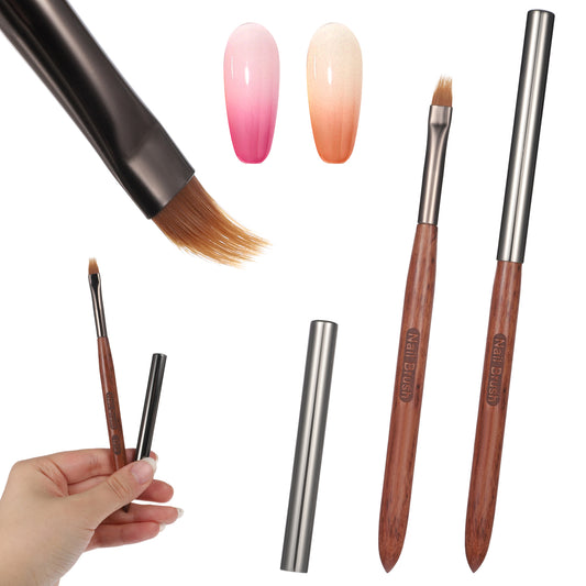 2 Pcs Nail Art Clean Up Brushes, Ombre Nail Brush Gradient/Fan UV Polish Builder Painting Pen Kit Nails Gradient Painting Brush