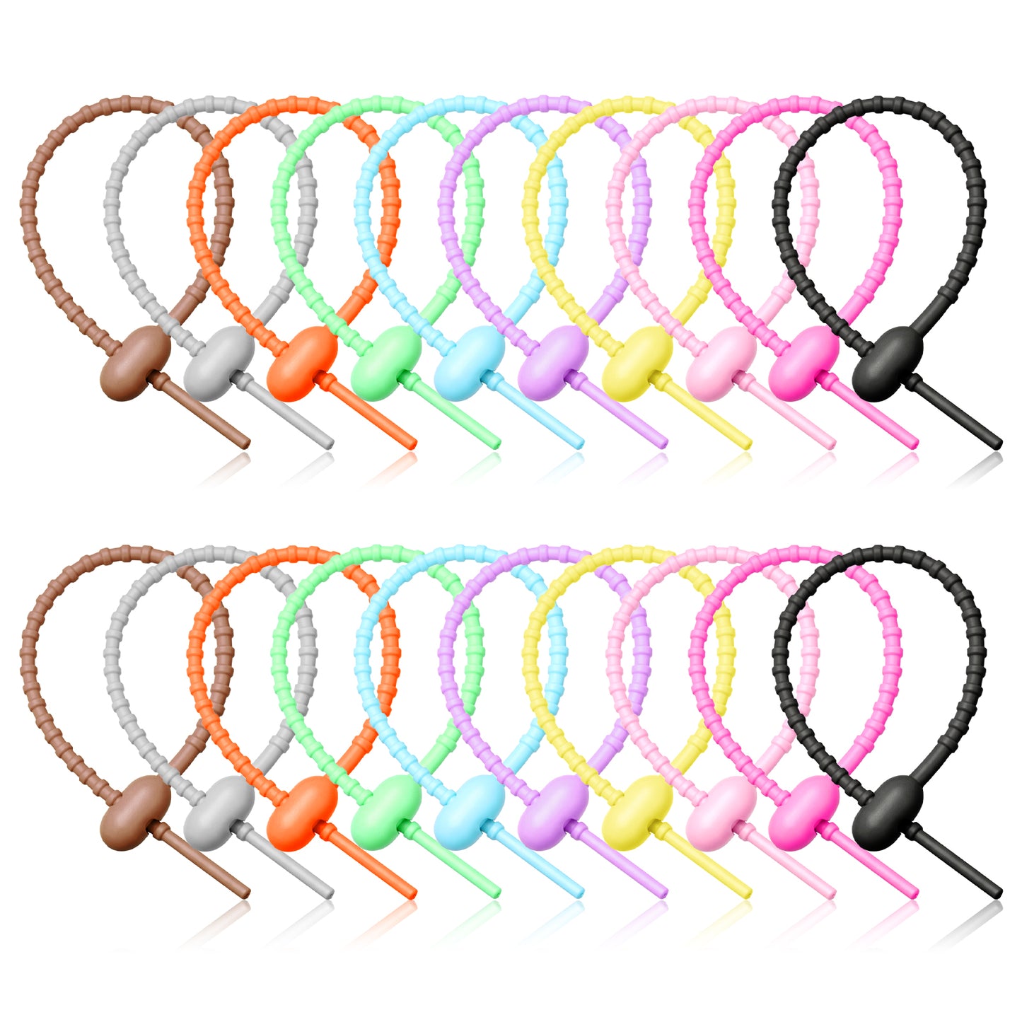 8 Inch Colorful Silicone Cable Ties, 20Pcs Reusable Zip Ties Adjustable Multi Purpose Twist Ties for Plastic Bags Wires and Cables Home Office Kitchen, Food Sealing Tie