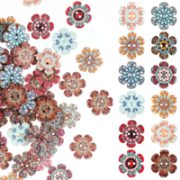 150 Pcs Vintage Wooden Buttons 3/4inch Wood Buttons for Sewing Multicolor Wood Craft Button with 2 Holes Flower Shapes Retro Button for Sewing Scrapbooking DIY
