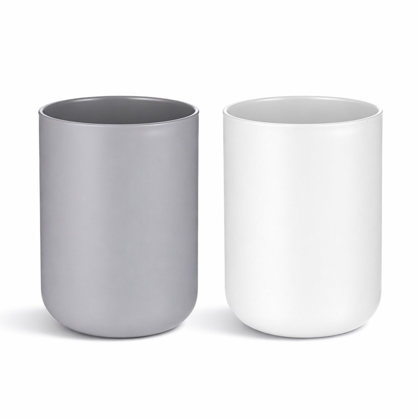 2 Pieces Plastic Bathroom Tumbler Cup Reusable Toothbrush Cup Unbreakable Toothbrush Holder Non-slip Bathroom Mouthwash Cups Organizer Tumbler Cups for Bathrooms Counter Organizer, 300ml(White & Grey)