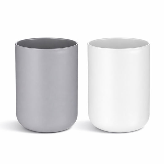 2 Pieces Plastic Bathroom Tumbler Cup Reusable Toothbrush Cup Unbreakable Toothbrush Holder Non-slip Bathroom Mouthwash Cups Organizer Tumbler Cups for Bathrooms Counter Organizer, 300ml(White & Grey)