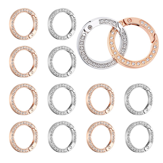 12 Pcs Gold Rhinestone O Rings Carabiner Keyring Silver Golden Snap Clip Trigger Spring Keyrings Buckle Round Carabiner Snap Clip Simple Metal Keychain Clip for Keychains, Bag, Purse, Handbag