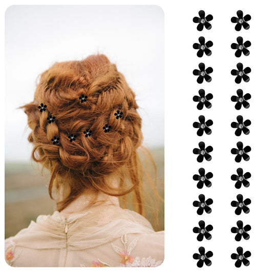 Mini Hair Clips, 20 Pieces Hair Pins for Women Flower Hair Clips with Rhinestone Cute Hair Clips Fancy Hair Barrettes Decorative Rhinestone Hair Clips for Women Girls Brides Hair Accessories, Black