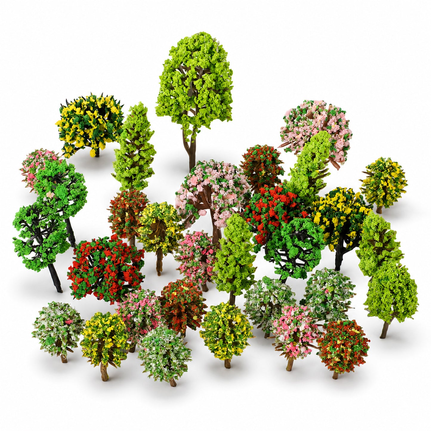 29 Pcs Mixed Model Trees, 1.4-2.7 Inch Artificial Fake Trees Diorama Supplies Colourful Miniature Tree Model Train Scenery Architecture Tree for DIY Crafts, Building Model, Railway Scenery Landscape