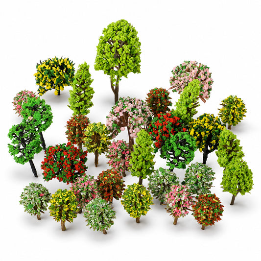 29 Pcs Mixed Model Trees, 1.4-2.7 Inch Artificial Fake Trees Diorama Supplies Colourful Miniature Tree Model Train Scenery Architecture Tree for DIY Crafts, Building Model, Railway Scenery Landscape