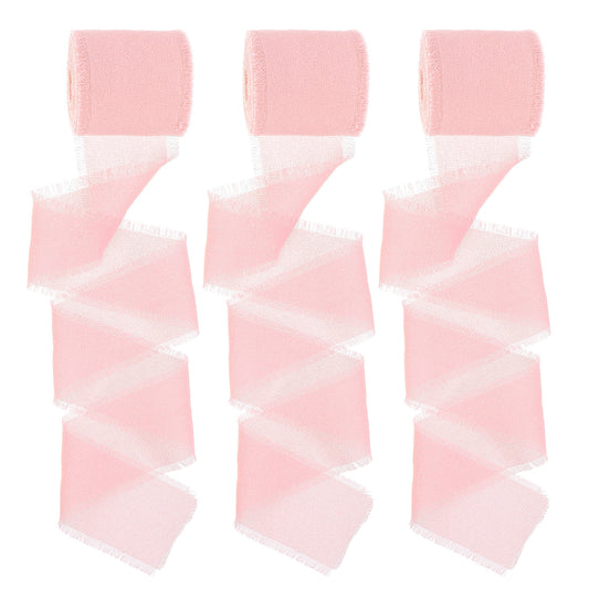 3 Rolls Chiffon Ribbon, 1.5 Inch× 5.5 Yards Light Pink Chiffon Ribbon
