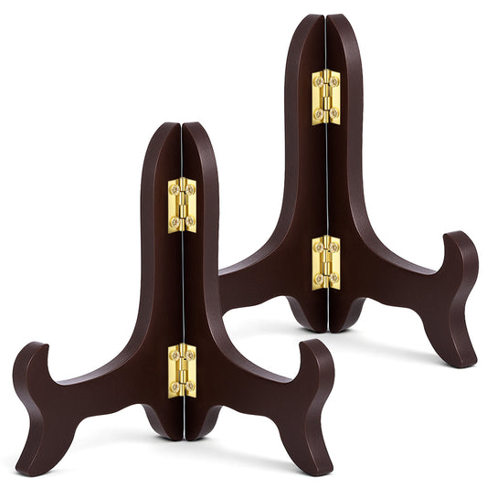 2 Pcs 5 Inch Wooden Display Stand Brown Easel Plate Holder Folding Easels Dish Rack Holders Decorative Displays Picture Frames Photo Holder Stands Desktop Ornaments and Artwork Display Stands