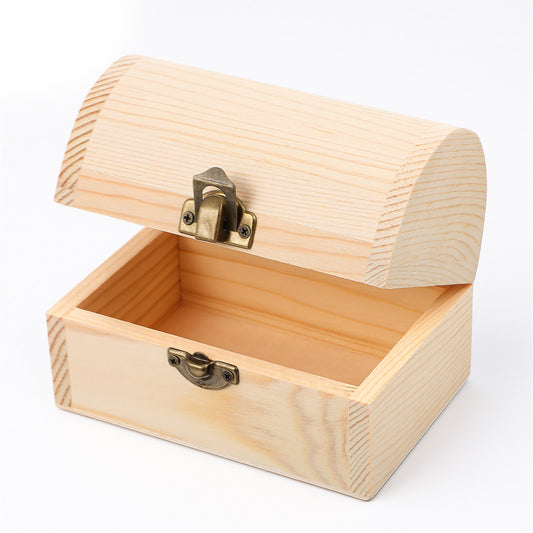 Unfinished Wood Treasure Chest, Wooden Chest Box with Hinged Lid Wooden Treasure Chests Small Decorative Pine Wood Box with Locking Clasp Plain for Crafts Wedding Decor DIY Jewelry Gift Storage