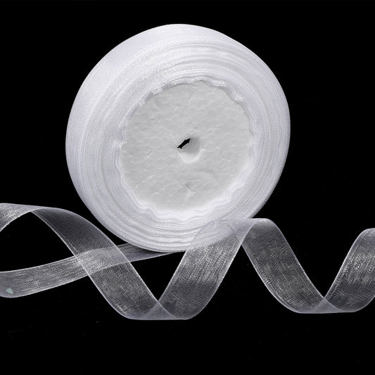 Thick White Organza Ribbon, Organza Chiffon Ribbon Gift Wrapping Ribbons for Crafting Wedding Birthday Flower Bouquet Bow Hair Gift Wrapping DIY Crafts