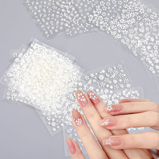 30 Sheets White Flower Nail Art Stickers, Spring Flowers Nail Designs Stickers Nail Art Supplies 3D Self Adhesive Nail Stickers for Women Nails Decorations