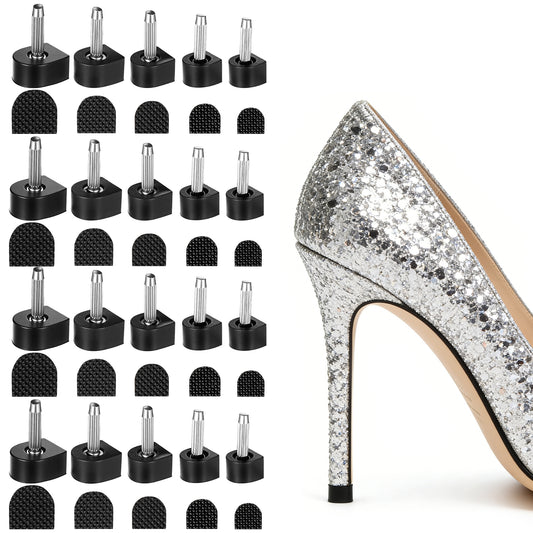 20 Pairs High Heel Replacement Tips 5 Sizes U-Shape Heel Replacement Tips Non-Slip Women’s Shoes Tip Repair Kit for Quick DIY Installation Women's Shoes(8/9/10/11/12mm, Black)