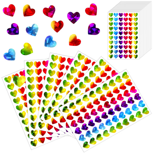 2400 Pcs Holographic Heart Stickers, 1/2" Sparkly Valentines Stickers Glitter Self Adhesive Mini Sticker Love Decorative Labels for Wedding, Valentine's Day, Scrapbooking (Rainbow)