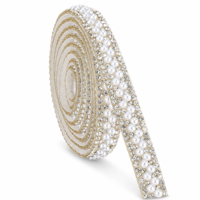 1 Yard Pearl Stickers Rhinestone Pearls for Crafting Pearls Trim Self Adhesive Rhinestone Strips Pearl Ribbon 0.4 Inch Bling Diamond Stickers Trim Stick for DIY Crafts Wedding Decoration