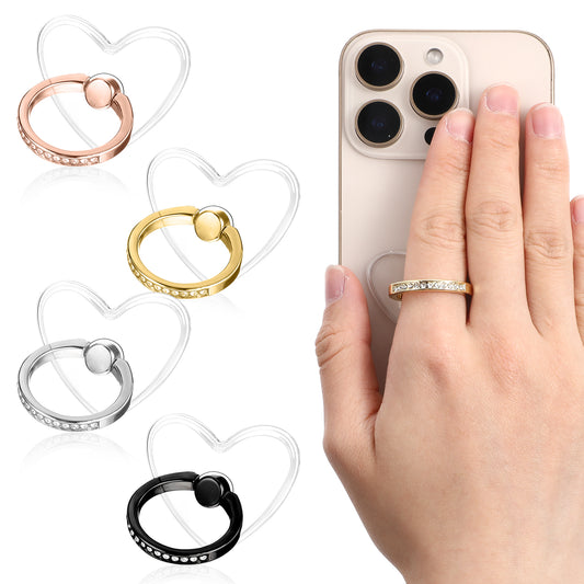 4 Pcs Transparent Phone Ring Grips Clear Finger Kickstand Cell Phone Ring Holder 360 Degree Rotation Heart Diamond Setting Finger Ring Grip Glitter Cell Phone Finger Holder for Mobile Phones Cases
