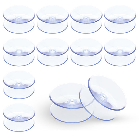 Double Sided Suction Cups, 1.57 Inch Clear PVC Plastic Sucker, Adhesive Suction Cups for Glass, Furniture, Mirrors(12 Pack)