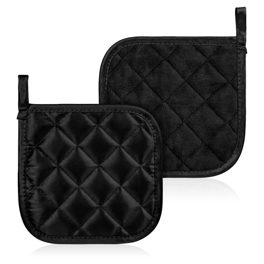 2pcs Kitchen Pot Holders Cotton Heat Resistant Pads 17cm/6.69inch Oven Pot Holders Trivets Coasters Hot Pads Terry Pot Holders for Cooking and Baking Hot Cold Kitchen Potholders Kit (Black)