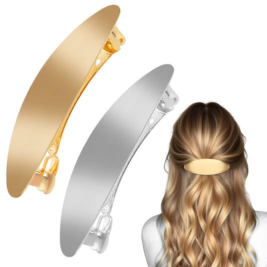 2 Pcs Metal Oval Hair Barrettes 3 Inch Oval Hair Clip French Large Hair Clip Vintage Gold Silver Wedding Prom Formal Hair Accessories for Women Long Hair