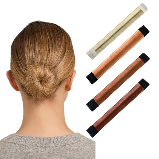Hair Bun Maker for Long Hair, 4 PCS Hair Donuts for Buns French Twist Hair Fold Wrap Snap, Easy Bun Maker for Thin Hair Ballet Bun Maker for Women Kids (Black, Dark Brown, Reddish Brown, Light Brown)