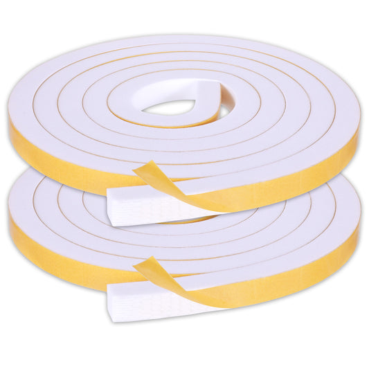 Strong Adhesive Door Weather Stripping, Weather Stripping Seal, Soundproof Weatherproof Window Insulation Tape, Self Adhesive High Density Foam Gasket Tape, White (1/2 in × 1/2 in × 13ft)