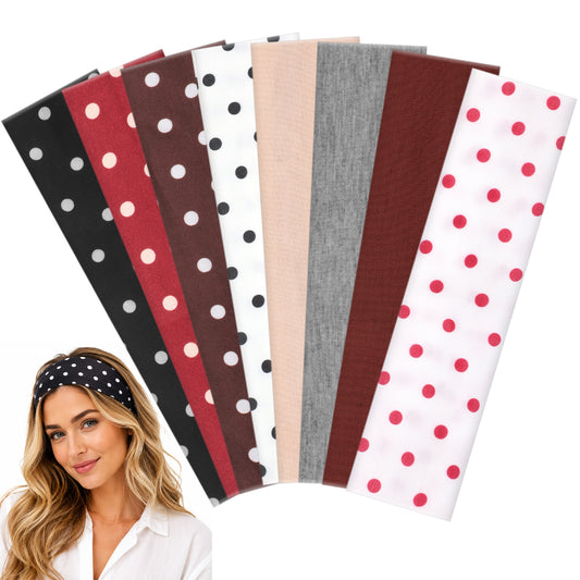 8 Pack Headbands Polka Dot, Retro Polka Dot Headbands for Women, Elastic Soft Fabric Hair Bands Trendy Hair Warp for Yoga Workout and Daily Fashion