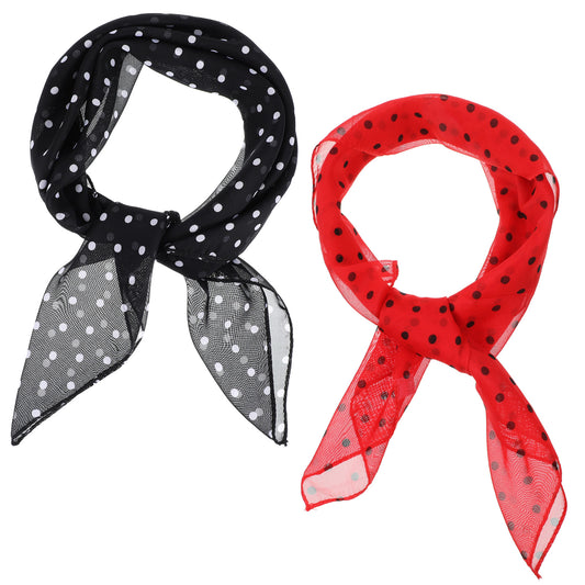 FdcZeyxior Polka Dot Headband for Women, 2 Pcs Chiffon Scarf Polka Dot Scarf Vintage Bandana Headband Retro Neck Scarves 1950s Accessories for Women Girls, Black+Red