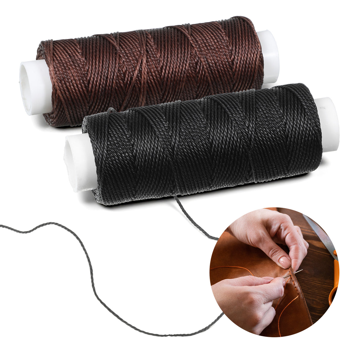 0.55 mm 32.8 Yards Waxed Thread, Thick Thread for Hand Sewing, String Cord Upholstery Threads for Leather Sewing, Stitching, Beading, Bookbinding, Bracelets, Jewelry Making (Black, Dark Brown)